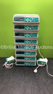 8 x B Braun Infusomat Space Volumetric Infusion Pumps with 3 x AC Power Supplies (All Power Up) *SN 83348, 71883, 61053, 71628, 83258, 61125, 61057, 83444*