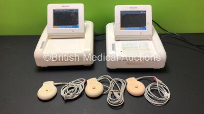 2 x Philips Avalon FM30 Fetal Monitors with 2 x TOCO Transducers and 2 x US Transducers (Some Damage to Connector - See Photo)