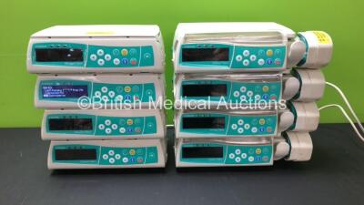 4 x B. Braun Infusomat Space Infusion Pumps (All Power Up with 1 x Blank Screen) and 4 x B. Braun Perfusor Space Syringe Pumps with 1 x Power Supply (All Power Up with 1 x Blank Screen and 1 x Alarm) 71805 - 61545 - 83276 - 71574 - 80260 - 272506 - 27249