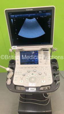 Toshiba Aplio 400 Flat Screen Ultrasound Scanner TUS-A400 *S/N WAB1512021* **Mfd 01/2015 ** Software Version AB_V5.10*R100 with 3 x Transducers / Probes (PVT-375BT *Mfd 03/2010 / PVT-674BT Mfd 04/2018 / and PVT-781VT Mfd 02/2015) (Powers Up) ***IR335*** - 2