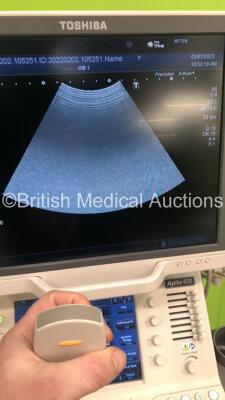 Toshiba Aplio 400 Flat Screen Ultrasound Scanner TUS-A400 *S/N WAB1512021* **Mfd 01/2015 ** Software Version AB_V5.10*R100 with 3 x Transducers / Probes (PVT-375BT *Mfd 03/2010 / PVT-674BT Mfd 04/2018 / and PVT-781VT Mfd 02/2015) (Powers Up) ***IR335*** - 4