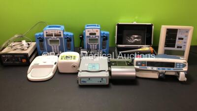 Mixed Lot Including 1 x ResMed S9 VPAP ST with Power Supply, 1 x Cardinal Health Alaris GH Syringe Pump (No Power) 1 x Datascope Accutorr Plus Monitor, 1 x World of Medicine Gamma Finder II in Case, 2 x Alaris SE Infusion Pump and 1 x Pneumotachometer Hea