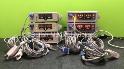 Job Lot Including 3 x Nellcor N-550 Pulse Oximeters with 3 x SpO2 Leads and Finger Sensors (All Power Up) 3 x Nellcor N-560 Pulse Oximeters with 3 x SpO2 Leads and Finger Sensors (All Power Up 1 with Error-See Photo)