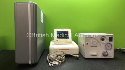 Mixed Lot Including 1 x Philips Avalon M2703A FM30 Fetal Monitor (Powers Up) 1 x Olympus KV-5 Suction Pump (Powers Up with Damaged Catch and Missing Cup-See Photos) 1 x 10 Lead ECG Lead and 1 x Karl Storz Scope Case