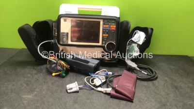 Medtronic Physio Control Lifepak 12 Biphasic Defibrillator / Monitor Including ECG, SpO2, NIBP and Printer Options with 1 x Physio Control Ref 11111-000019 4 Lead ECG Lead, 1 x NIBP Hose with 2 x Cuffs, 1 x Trunk Lead and 1 x SpO2 Finger Sensor in Carry C