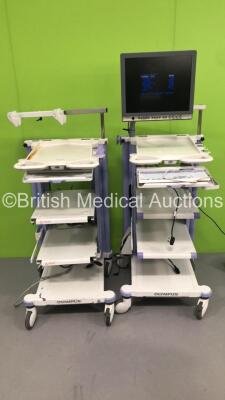 2 x Olympus Stack Trolleys with Olympus OEV191H Monitor and Keyboard (Powers Up)