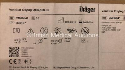 25 x Disposable Breathing Tubes for Drager VentStar Oxylog 2000, 180 Ref.2M86841 (Unused in Original Boxes) - 2