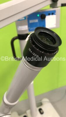 Zeiss OPMI19-FC Surgical Microscope with Training Arm, 2 x 12,5x Eyepieces, 1 x 10x Eyepiece and Zeiss f 200 Lens on Zeiss S21 Stand (Powers Up - No Light -Suspect Blown Bulb - Eyepieces have Damaged Surrounds - See Pictures) *S/N 217518* **A/N 108588* - 6