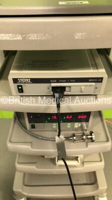 Karl Storz Stack Trolley with Radiance G2HB Monitor, Storz 222010 20 SCB Image 1 Hub Camera Control Unit, Storz Image 1 HD H3-Z Camera Head, Storz 2641305 20 SCB Electronic Endoflator and Sony UP-21MD Colour Video Printer (Powers Up) **5229-894** - 3