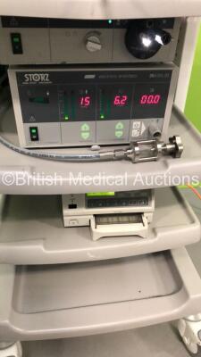Karl Storz Stack Trolley with Radiance G2HB Monitor, Storz 222010 20 SCB Image 1 Hub Camera Control Unit, Storz Image 1 HD H3-Z Camera Head, Storz 2641305 20 SCB Electronic Endoflator and Sony UP-21MD Colour Video Printer (Powers Up) **5229-894** - 5