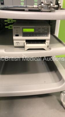 Karl Storz Stack Trolley with Radiance G2HB Monitor, Storz 222010 20 SCB Image 1 Hub Camera Control Unit, Storz Image 1 HD H3-Z Camera Head, Storz 2641305 20 SCB Electronic Endoflator and Sony UP-21MD Colour Video Printer (Powers Up) **5229-894** - 6