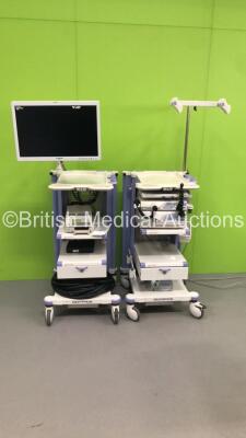 2 x Olympus Stack Trolley with Olympus OEV261H Monitor, Sony UP-21MD Colour Video Printer, Olympus ESC-260 COnnector Cable, Olympus Evis Lucera CV-260SL Digital Processor, Olympus Evis Lucera CLV-260SL Light Source, Olympus MAJ-1154 Pigtail Connector and