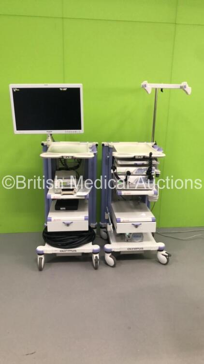 2 x Olympus Stack Trolley with Olympus OEV261H Monitor, Sony UP-21MD Colour Video Printer, Olympus ESC-260 COnnector Cable, Olympus Evis Lucera CV-260SL Digital Processor, Olympus Evis Lucera CLV-260SL Light Source, Olympus MAJ-1154 Pigtail Connector and
