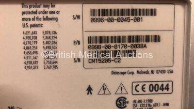 2 x Datascope Passport 2 Patient Monitors Including ECG, IBP1, IBP2, SpO2 and T1 Options (Both Power Up with Slight Casing Damage - See Photo) *SN CM15205-C2 - CM10053-E1* - 7