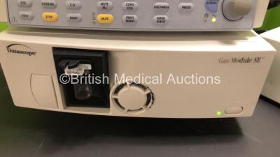 2 x Datascope Spectrum Patient Monitors Including ECG, IBP1, IBP2, SpO2 and T1 Options, 2 x Datascope Gas Module SE Including D-fend Water Trap (Powers Up) *SN MS01400-C6, 5132840-D4, 5132843-D4, MM02957-14* - 6