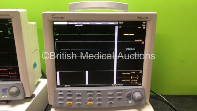 2 x Datascope Spectrum Patient Monitors Including ECG, IBP1, IBP2, SpO2 and T1 Options, 2 x Datascope Gas Module SE Including D-fend Water Trap (Powers Up) *SN MM01389-E3, 5046674, MM17206A8, 4985606-H3* - 3