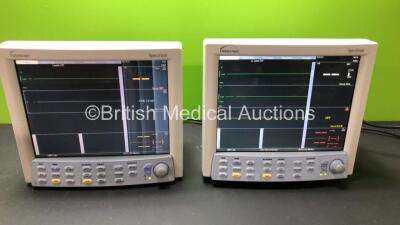 2 x Datascope Spectrum Patient Monitors Including ECG, IBP1, IBP2, SpO2 and T1 Options (Both Power Up with 1 x Distorted Display - See Photos) *SN MM01374-E3 - MM02303-B4*