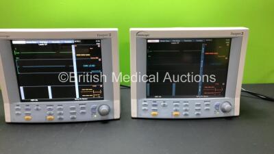 2 x Datascope Passport 2 Patient Monitors Including ECG, IBP1, IBP2, SpO2 and T1 Options (Both Power Up) *SN TM13298-K4 - CM02197-D0*