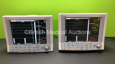 2 x Datascope Passport 2 Patient Monitors Including CO2, ECG, IBP1, IBP2, SpO2 and T1 Options (Both Power Up) *SN TM01071-G2 - TM01041-G2*