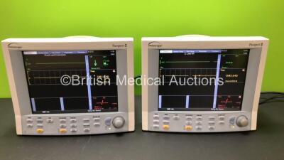 2 x Datascope Passport 2 Patient Monitors Including ECG, IBP1, IBP2, SpO2 and T1 Options (Both Power Up) *SN CM05319-J0 - CM14735-A2*