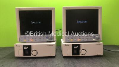 2 x Datascope Spectrum Patient Monitors Including ECG, IBP1, IBP2, SpO2 and T1 Options, 2 x Datascope Gas Module SE Including D-fend Water Trap (Powers Up) *SN 0996000045016, 5131535-D4, 0996000045-014, 5179848-J4*