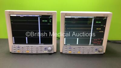 2 x Datascope Spectrum Patient Monitors Including ECG, IBP1, IBP2, SpO2 and T1 Options (Both Power Up) *SN MS158395H9 - MM02286-B4*