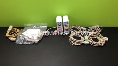 2 x GE E-PSMP-01 Modules *Mfd 2015-09 - 2015-07* with 2 x ECG Leads, 2 x SpO2 Leads with Sensors, 1 x P1 P2 Lead and 2 x ECG Trunk Leads *8001611 - 8002416*