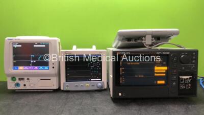 Job Lot Including 1 x Fukuda Denshi DS-7100 Patient Monitor Including ECG/RESP, BP, SpO2, TEMP, CO2, NIBP and Printer Options (Powers Up) 1 x Datascope Trio Patient Monitor Including ECG, T1, NIBP and SpO2 Options (Powers Up with Cracked Casing-See Photos