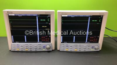 2 x Datascope Spectrum Patient Monitors Including ECG, IBP1, IBP2, SpO2 and T1 Options (Both Power Up) *SN MM02056-J3 - MM02300-B4*