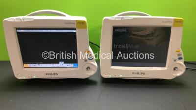 2 x Philips IntelliVue MP20 Patient Monitors *Mfds - 2010 - 2010* (Both Power Up with Missing Dials)