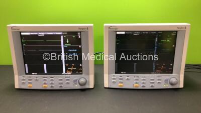 2 x Datascope Passport 2 Patient Monitors Including ECG, IBP1, IBP2, SpO2 and T1 Options (Both Power Up) *SN CM15174-C2 - CM08288-B1*