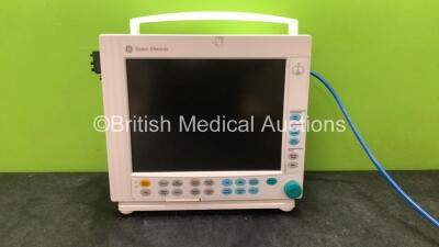 Datex Ohmeda Type F-CM1-05 Patient Monitor Including 1 x Datex Ohmeda M-CAIO Module with D-fend Water Trap, 1 x Datex Ohmeda M-NESTPR Module Including ECG, SpO2, P1, P2, T1, T2 and NIBP Options (Powers Up with Cracked Casing-See Photo)