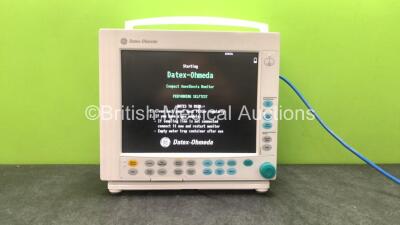 Datex Ohmeda Type F-CM1-05 Patient Monitor with 1 x Datex Ohmeda M-NESTPR-01 Module Including ECG, SpO2, P1, P2, T1,T2 and NIBP Options (Powers Up) *SN 6720044* *Mfd 02-2011*