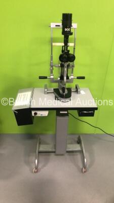 Haag Streit Bern SL 900 Slit Lamp on Table with 2 x 16x Eyepieces and 2 x 10x Eyepieces (Powers Up with Good Bulb) *S/N 90044256*