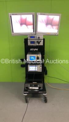 Stryker Stack Trolley Including 2 x Stryker Vision Elect HD Monitors,Stryker X8000 Light Source Unit,Stryker Pneumo Sure High Flow Insufflator,Stryker SDC Ultra HD Information Management System * Damaged USB Port *,Stryker 1188HD High Definition Camera Co