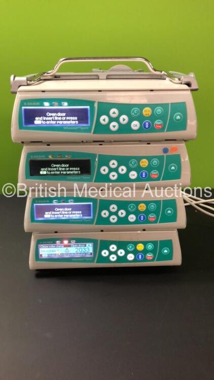 4 x B Braun Infusomat Space Volumetric Infusion Pumps with 4 x AC Power Supplies (All Power Up with 1 x Slight Display Fault) *180178 - 63469 - 180184 - 59782*