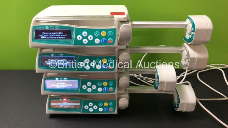 4 x B Braun Perfusor Space Syringe Infusion Pumps with 4 x AC Power Supplies (All Power Up) *75613 - 46933 - 101597 - 75618*