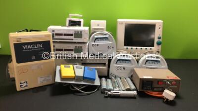 Mixed Lot Including 1 x CardioQ Monitor, 1 x Fukuda Denshi HS-700 Base Unit, 3 x Kendall SCD Express DVT Pumps with Vascular Refill Detection, 1 x Sony UP-2850P Color Video Printer, 1 x Codman Diathermy Footswitch, 2 x Volumed uVP7000 Infusion Pumps, 1 x 