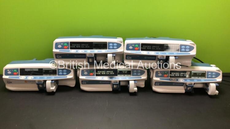 Job Lot of 5 x Carefusion Alaris Syringe Pumps Including 2 x GH Guardrails Plus, 2 x CC Plus and 1 x GH (All Power Up with 4 x Service Required) *800214515 - 800303294 - 800272941 - 800214510 - 800303258*