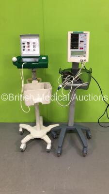 Mixed Lot Including 1 x Datascope Accutorr Plus Patient Monitor on Stand with 1 x BP Hose,1 x BP Cuff and 1 x SpO2 Finger Sensor and 1 x BardScan IIs Bladder Scanner on Stand with 1 x Probe (Both Power Up) * SN A751487-C7 *