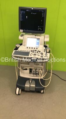 GE Logiq E9 Flat Screen Ultrasound Scanner Ref 5205000-4 Software Version R3.1.3 with 3 x Transducers/Probes (1 x C1-5-D * Mfd April 2017 *,1 x L8-18i-D * Mfd Dec 2009 * and 1 x 9L-D * Mfd Aug 2010 *) and Sony Digital Graphic Printer UP-D897 (Powers Up) *