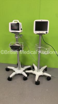 1 x GE Dash 4000 Patient Monitor on Stand with SpO2,Temp/CO,NBP and ECG Options * Damaged Handle,Hairline Cracks to Facia and Worn Buttons-See Photos * and 1 x GE Dash 3000 Patient Monitor on Stand with BP,SpO2,Temp/CO,NBP and ECG Options,1 x BP Hose and 