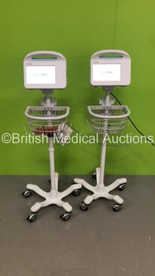 2 x Welch Allyn 6000 Series Patient Monitors on Stands with SpO2 and NIBP Options (Both Power Up-Both Cracks to Rear Casing-See Photos) * SN 21100097463417 / 21100049023316 *