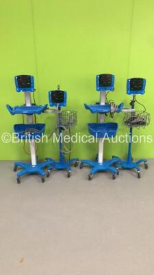 4 x GE Carescape V100 Patient Monitors on Stands with 4 x BP Hoses and 4 x SpO2 Finger Sensors (All Power Up) * SN SH614420143SA / SH612440254SA / SH612320175SA / SH614420142SA *