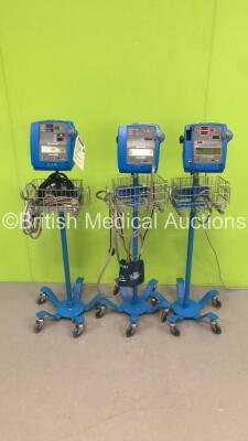 Job Lot of Monitors Including 1 x GE Dinamap Pro 300V2 on Stand with 1 x BP Hose and 1 x SpO2 Finger Sensor,1 x Critikon Dinamap Pro 200 on Stand and 1 x GE Pro 100 Dinamap on Stand with 1 x BP Hose and Cuff (All Power Up) * SN 033M3379017 / 010M0449032 /