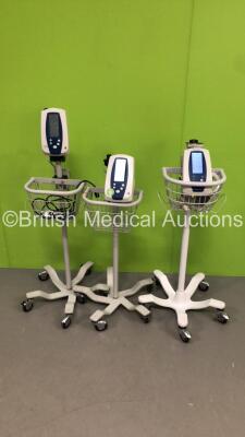 3 x Welch Allyn Spot Vital Signs Monitors on Stands (All Power Up-2 x Broken Mounting Brackets and Loose Rear Case-See Photos)