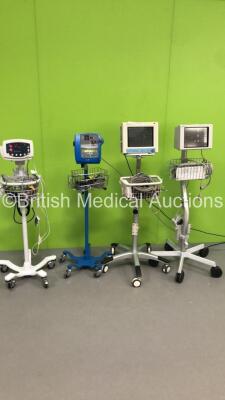 Job Lot of Monitors Including 1 x Spacelabs Medical with Module Including ECG,HLO1,HLO2,P1-2,P3-4,SpO2,CO,T1-2 and NIBP Options on Stand,1 x Mindray MEC-1000 Patient Monitor with ECG,NIBP and SpO2 Options and Leads on Stand * Incomplete-See Photos 8,1 x W