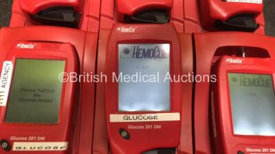 Job Lot Including 6 x Hemocue Glucose 201DM Diabetes Diagnostics Analyzers with 6 x HemoCue Primary Docking Stations (All Power Up) 6 x Hemocue Glucose 201+ Analyzers (All Power Up) 3 x AC Power Supplies *SN 1441721009, 1626503026, 1626503033, 1441721016, - 3