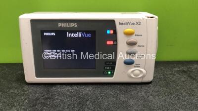 IntelliVue X2 Handheld Patient Monitor Including ECG/Resp, SpO2, NBP, Temp and Press Options Software Version G.01.66 with 1 x Philips M4607A Battery (Powers Up with Damage-See Photos) *C*