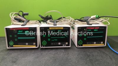 3 x HME Lifepulse Patient Monitors with 3 x 3 Lead ECG Leads (All Power Up)